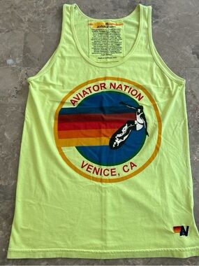 Aviator Nation Venice CA Tank Top Neon Graphic Surf Made USA M